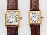 V8 Factory Replica Cartier Tank Solo Couple Watches Quartz Brown Leather Strap